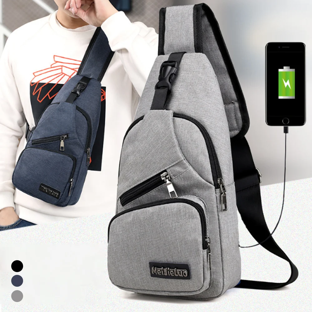 

USB Charging Oxford Crossbody Bag Anti-theft Chest Pack Summer Short Trip Messengers Bag Water Repellent Shoulder Bag