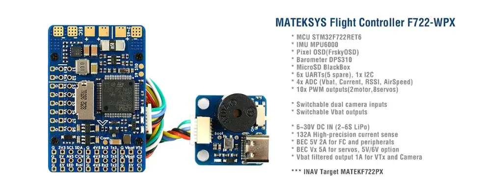Контроллер полета Mateksys Matek F722 WPX STM32F722 MPU6000 DPS310 Pixel OSD Blackbox F722|Детали и аксессуары| |