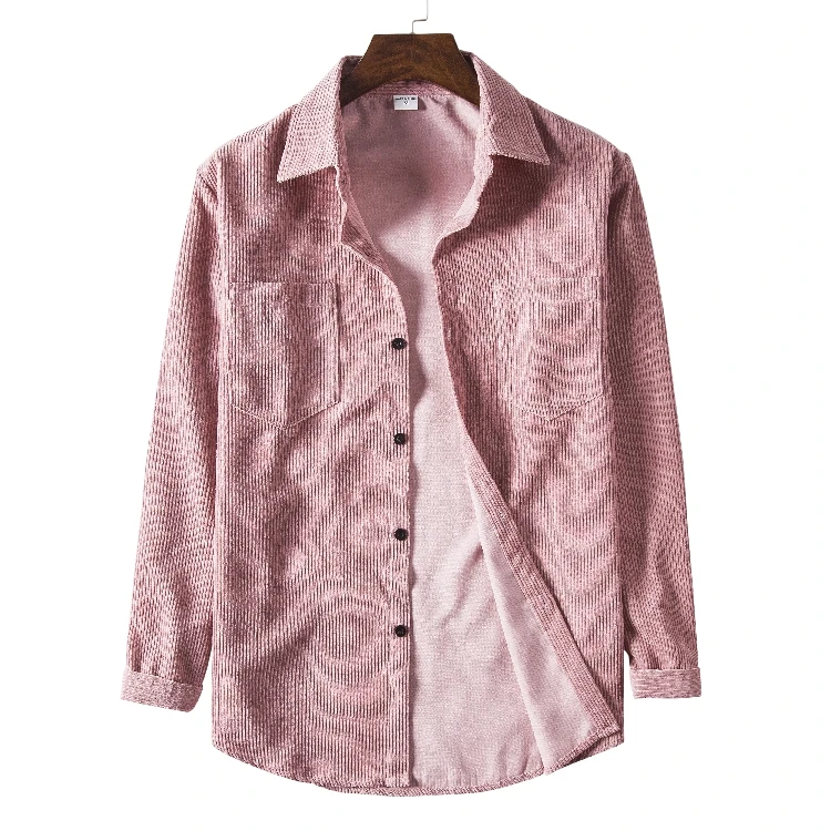 2021 Spring Men Corduroy Shirt  Cotton Long Sleeves Bottoming Shirt Slim Wine Red High Quality