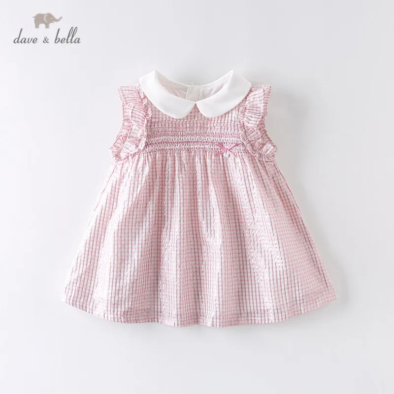 Dave bella/DB12970 летнее платье с бантом для маленьких девочек Полосатое рюшами модные