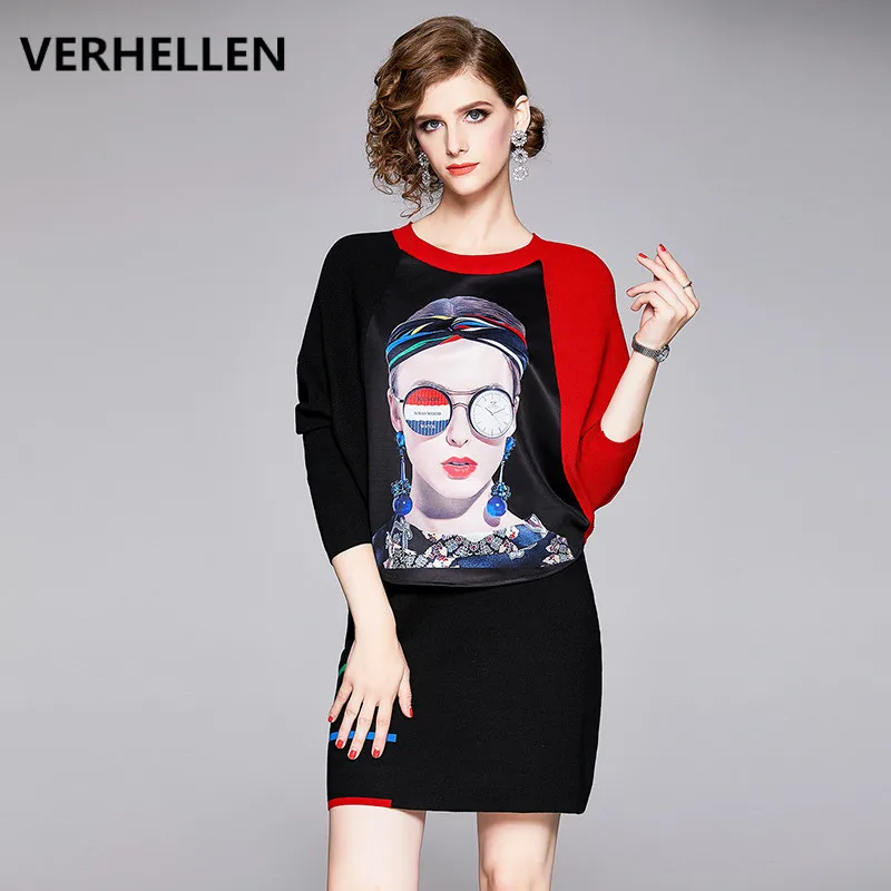 VERHELLEN новинка 2019 зимний модный женский трикотажный костюм комплекты Женский