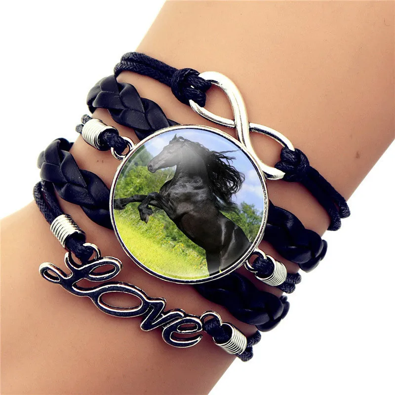 Винтаж лошадь изображение Бронзовый кожи очаровательные браслеты бабочки из