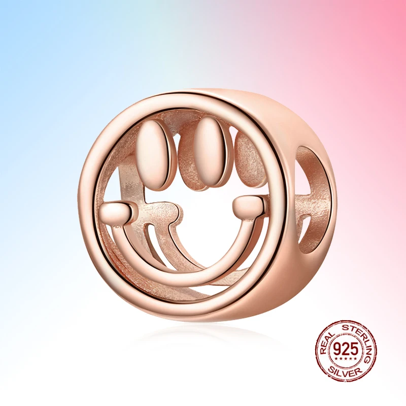 

2021 NEW Lucky Smile Round Beads Charms Rose Gold Pendant fit Women Bracelets DIY Jewelry 925 Sterling Silver Bijoux