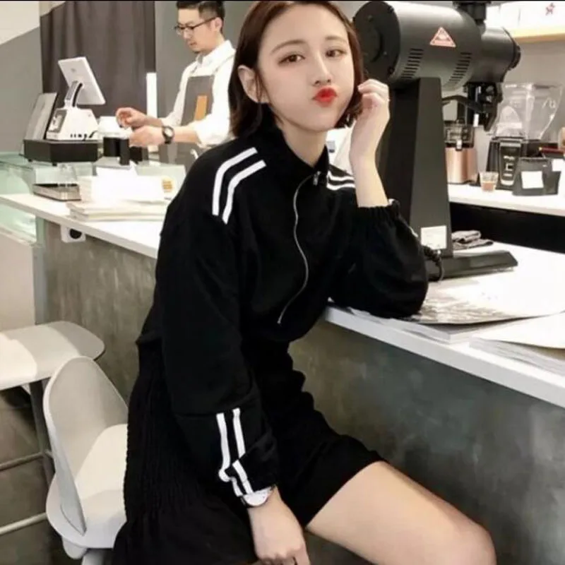 Новое модное женское платье Сезон весна осень Платье с длинным рукавом и стоячим