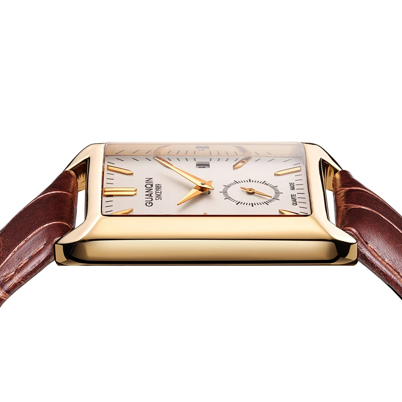 

2020 GUANQIN Watch Men Luxury Quartz Watch Date Rectangle Male Clock Men's Fashion Casual Leather Wristwatch relogio masculino