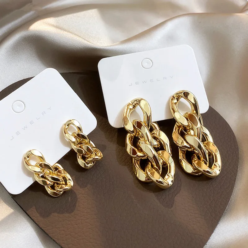 

HUANZHI 2020 New Korea Quality S925 Retro Chain Metal Geometric Irregular Long Drop Earrings for Women Girls Party Jewelry Gift