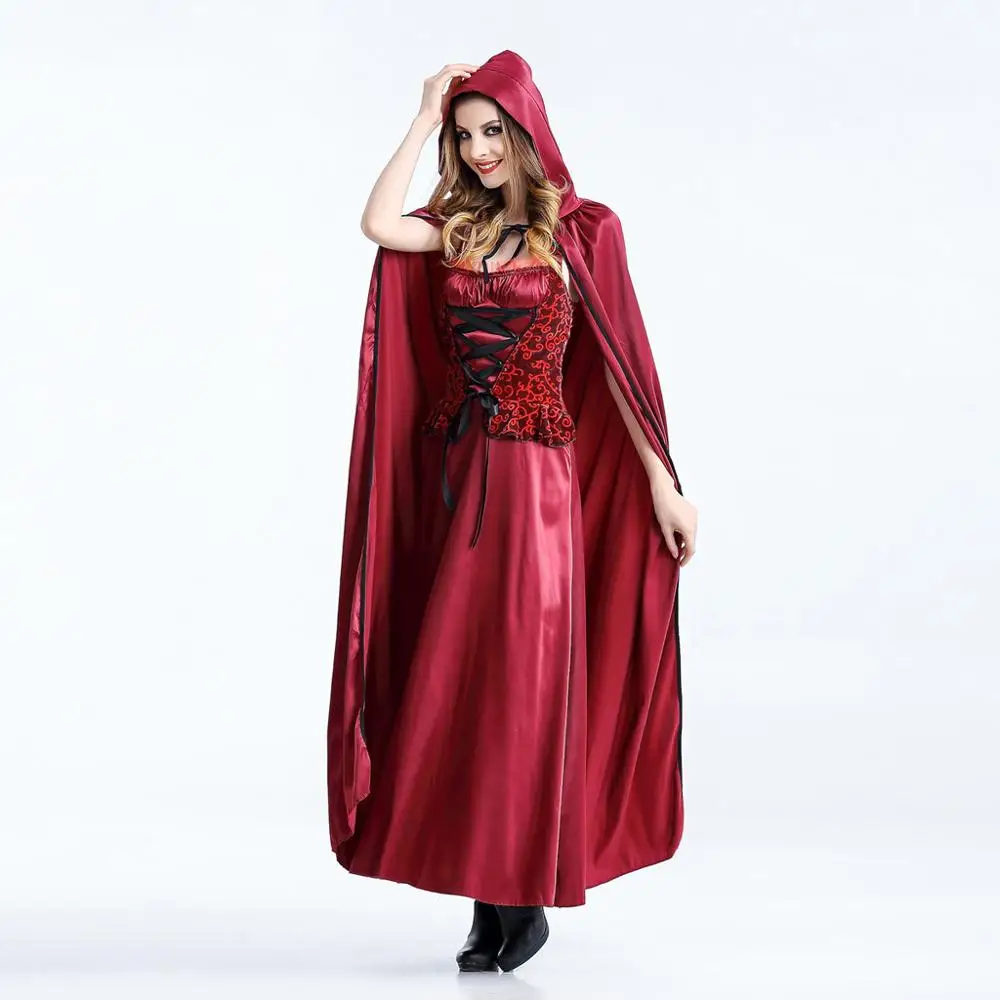 

Women Halloween Cosplay Little Red Riding Hood Vintage Solid Long Dress Lady Autumn Elegant Party Dress Clothing