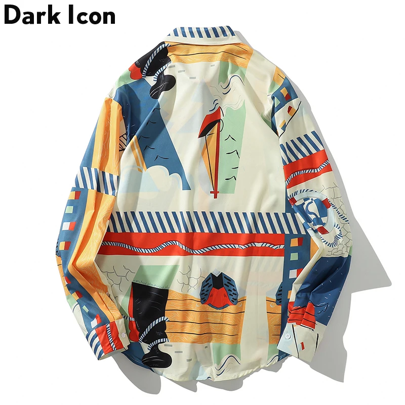 Темная икона полная печать хип-хоп рубашки осень 2019 новая мода длинный рукав