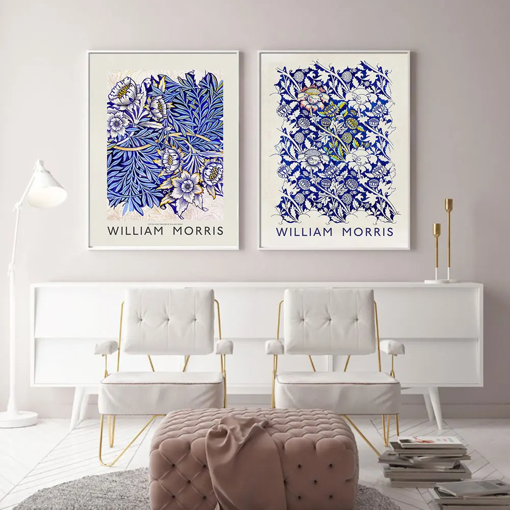 Плакаты на стену с абстрактными синими цветами без рамки | Дом и сад