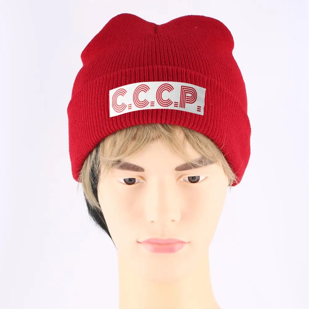 Русская Шапка бини с принтом CCCP Мужская зимняя вязаная шапка Toque женская кепка
