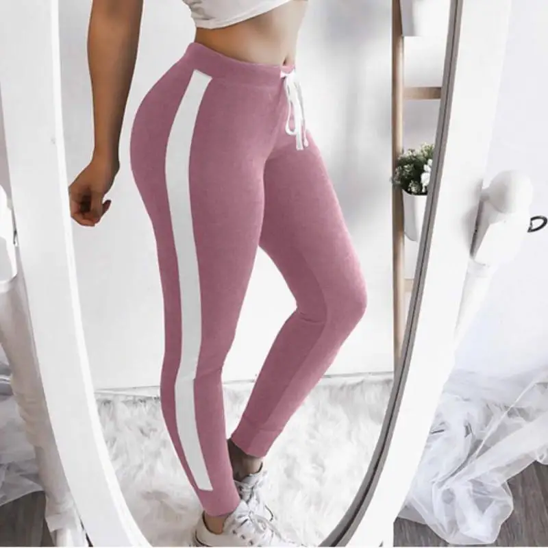 Повседневные штаны в полоску Модные повседневные спортивные Женские брюки|button