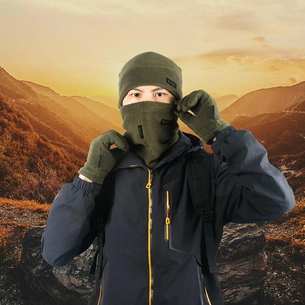 

Thickened Fleece Hat Scarf Beanie Cap Gloves Set Men Autumn Winter Warm Camping Portable Outdoor Elements Warmer Winter
