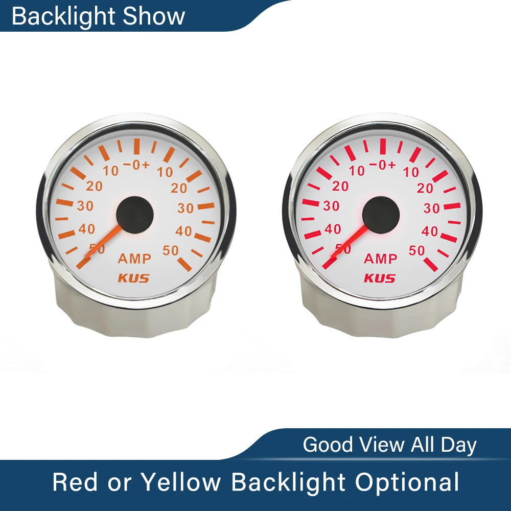 

KUS Waterproof Ampere Gauge Ammeter AMP Meter 50/80/150A With Current Sensor 52mm With Backlight 12V/24V For Car Boat