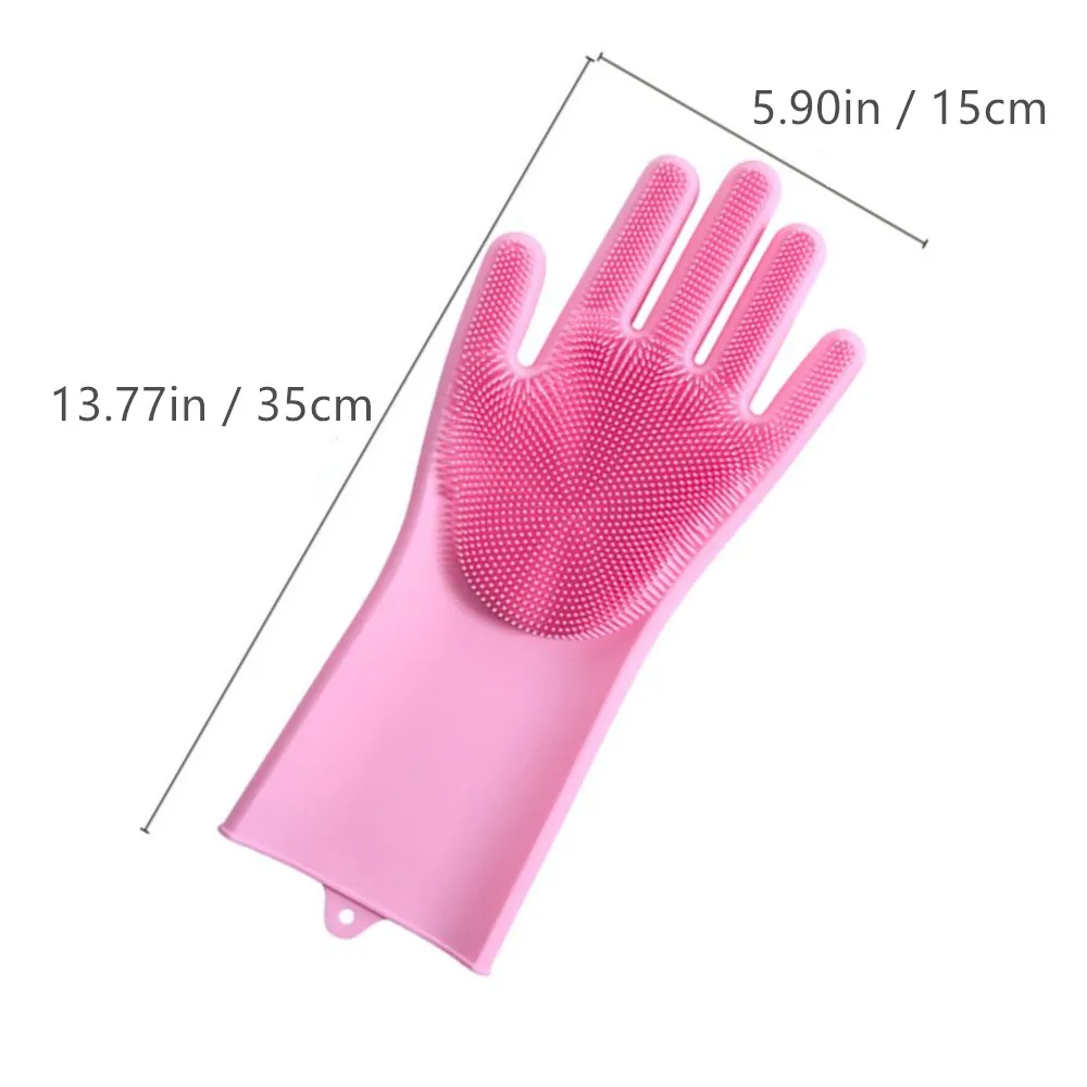 

Magic Silicone Dishwashing Scrubber Dish Washing Sponge Rubber Scrub Gloves Kitchen Cleaning Multi Fuction Gloves 1 Pair