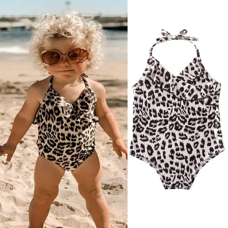 

Toddler Kid Baby Girl Swimwear Halter Bikini Swimsuit Swimming Clothes Summer Holiday Leopard Printed Bikinis One Piece Swimwear