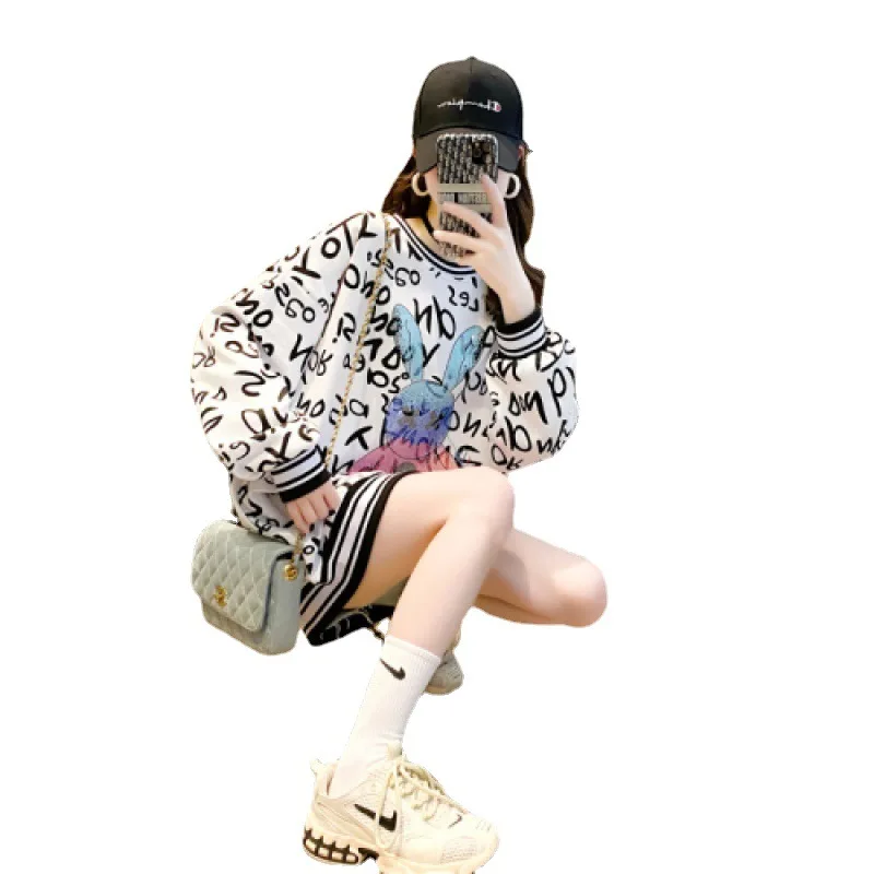 

Женский Свободный свитшот большого размера, милый корейский топ свободного покроя в стиле Харадзюку для девушек на весну и лето, 2021