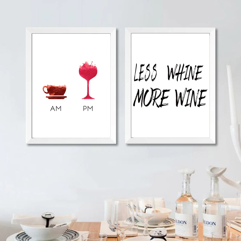 Смешное вино Цитата меньше Whine More винный плакат холст Художественная печать, смешное вино Настенная картина холст Картина Бар художественный Декор