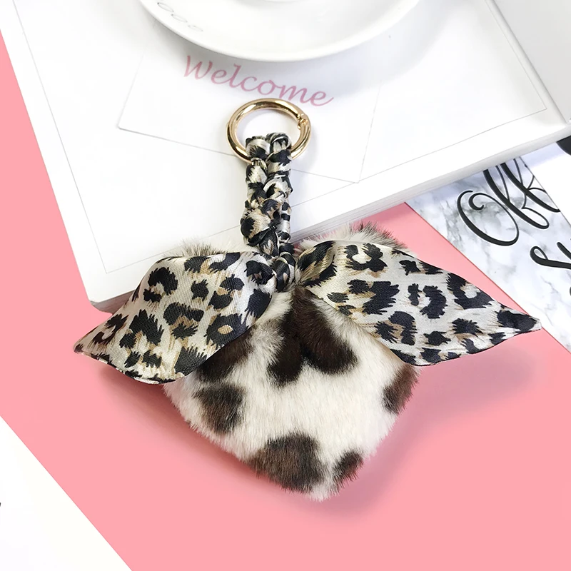 Модный Пушистый Плюшевый подвесной брелок с леопардовым принтом сердечком и