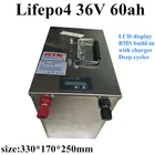 Аккумулятор глубокого разряда 36 В, 60 А  ч, металлический чехол, с BMS, для скутера, велосипеда, трехколесного велосипеда, с солнечной батареей, с зарядным устройством 10 А