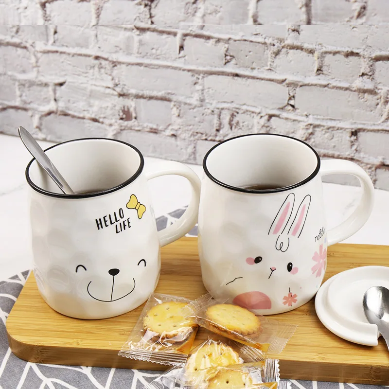 Керамическая чашка с милым Кроликом кофейная кружка рисунком крышкой-ложкой 460