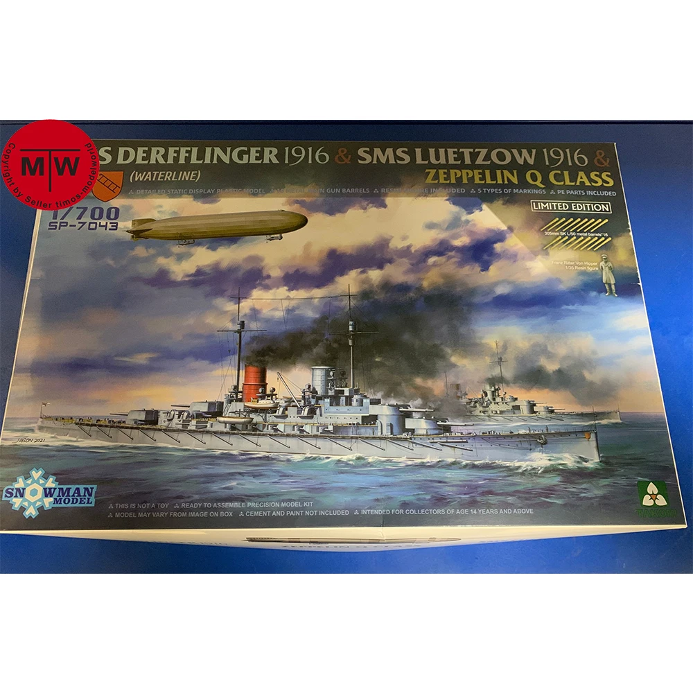 Snowman SP-7043 1/700 Scale SMS Derfflinger 1916 & SMS Luetzow 1916 & Zeppelin Q Class Airship Plasitc Assembly Model Kit
