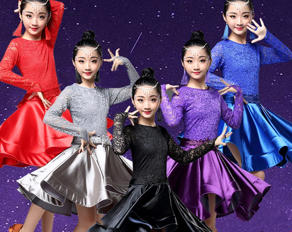 Платье для латиноамериканских танцев девочек бальные платья с длинным рукавом и