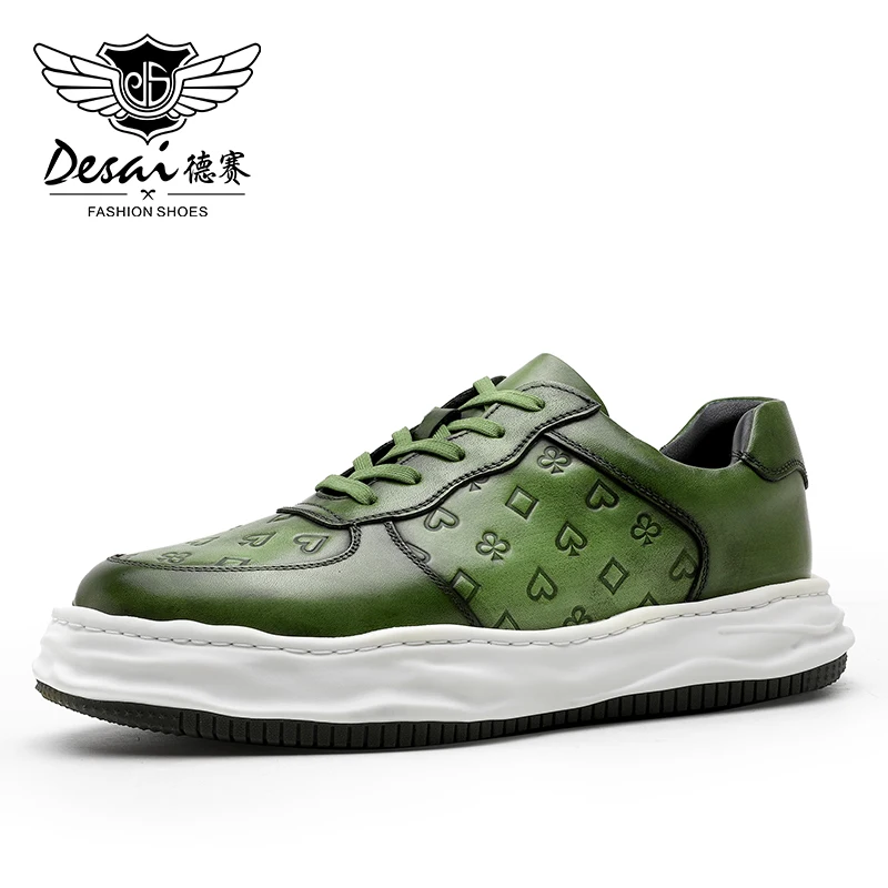 

DESAI Men Casual Shoes Genuine Leather Thick Bottom Sneaker For Men Laces Up Summer Breathable 2021 New Arrival Fashion
