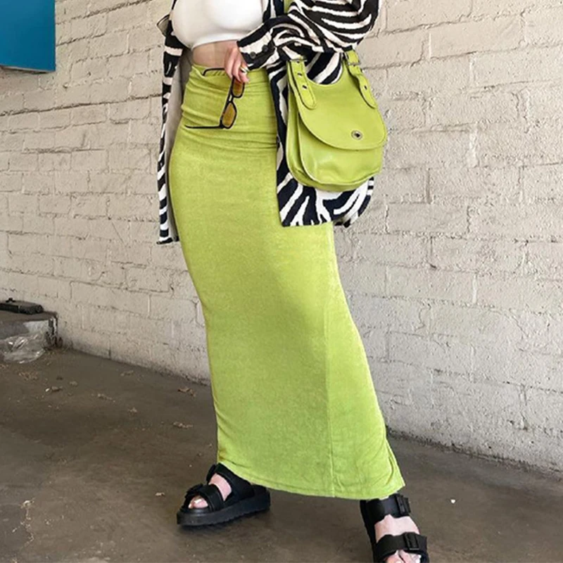 

Винтажная Юбка-миди Y2K с заниженной талией, летняя уличная одежда, облегающая синяя юбка, Повседневная Зеленая прямая Длинная юбка в стиле 90-...