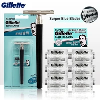 safety razor gillette shaving blades double edge super blue handle case platinum coated replacement blades shave knife shavette
