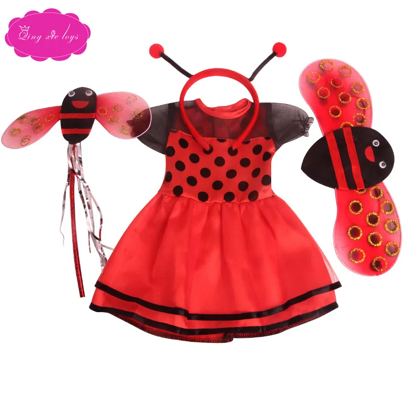 18 inch Girls doll dress baby girl Red skirt and wings American newborn accessories fit 43 cm baby dolls c812