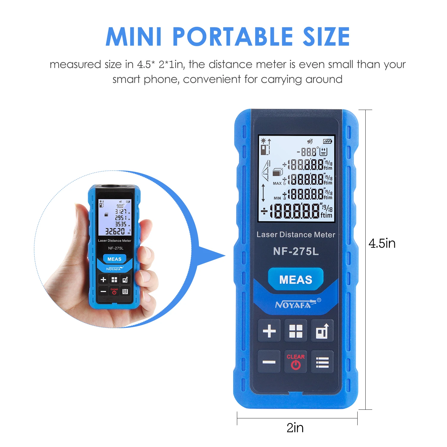 

NOYAFA NF-275L Green Laser Beam Laser Distance Meter Indoor Outdoor Rechargeable Handheld Laser Range Finder Electric Distance
