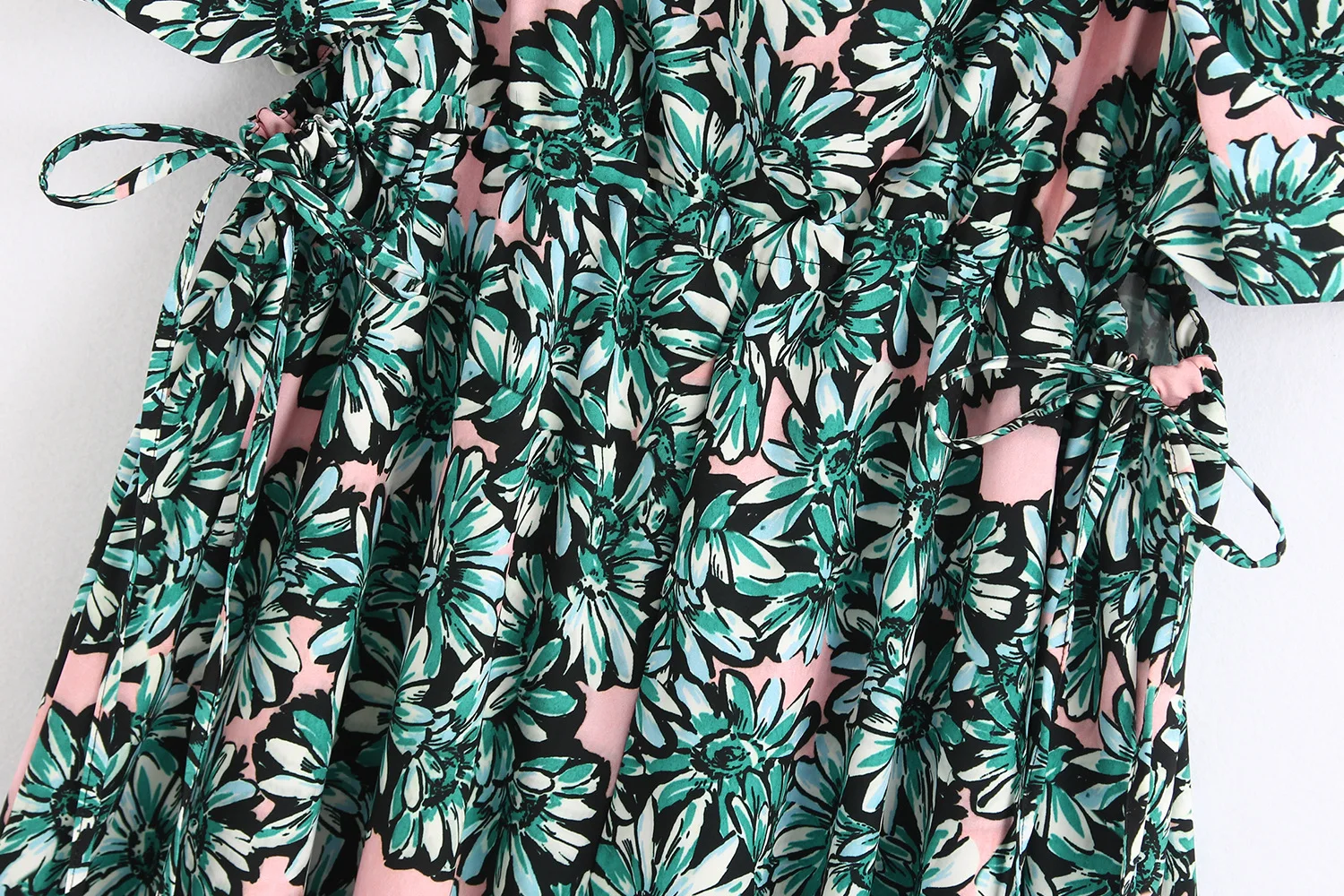 TEELYNN puff sleeve long summer dresses 2020 vintage green floral print Drawstring waist elegant party women vestidos | Женская одежда