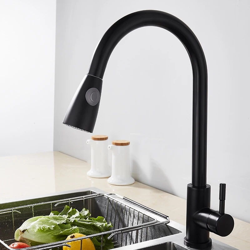 Смесители для кухни из матового никеля/черной латуни выдвижной кран кнопка