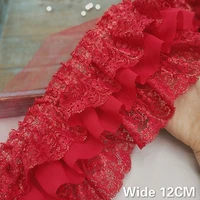 12cm wide three layers 3d pleated chiffon lace ruffle trim embroidery ribbon diy curtains garment sewing patchwork decor 8colors