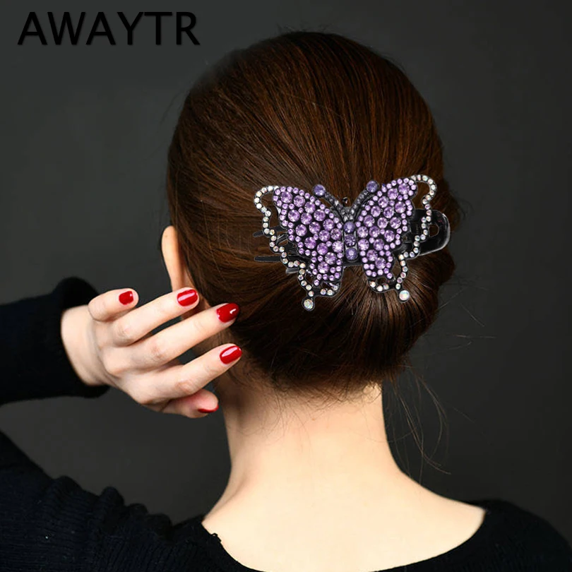 

AWAYTR Rhinestone Butterfly Hair Claw Hair Grab Duckbill Clip For Women Hairpin Fashion Shinning Ponytail Hair Accessories