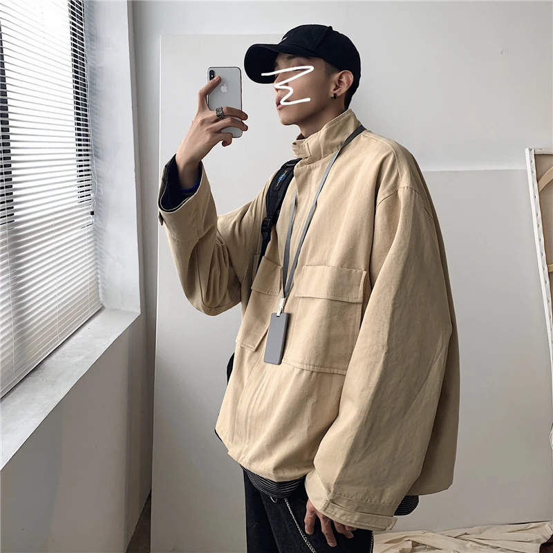 Мужская оригинальная рабочая одежда Свободное пальто цвета хаки/черного уличная