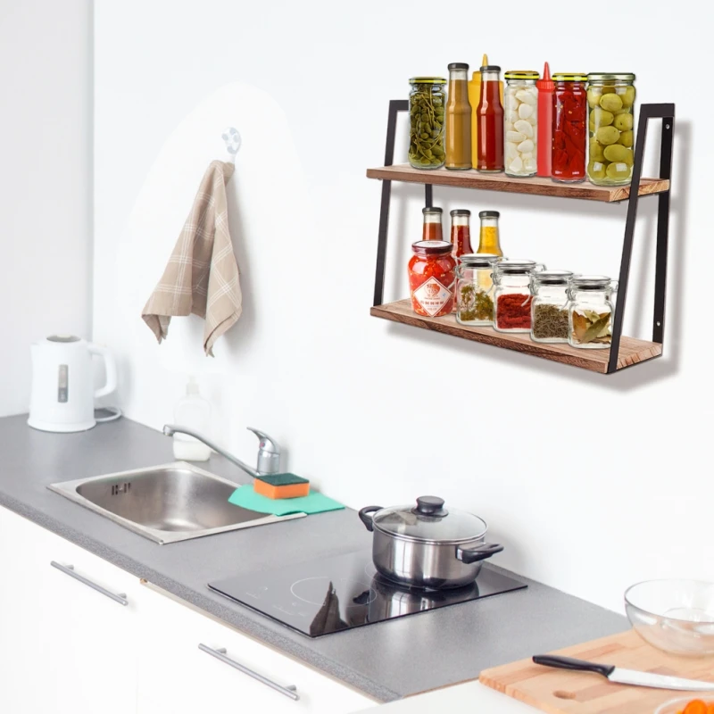 

Country Style Floating Wall Shelf With 2 Floors, Suitable For Bedroom, Bathroom, Living Room And Kitchen (60 * 40 * 15cm)