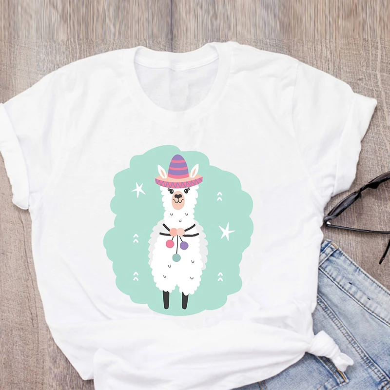 

Grass Mud Horse cartoon Graphic Print tshirt Women Summer Tops Fashion Harajuku Lady T-shirts Top Female Casual Short Sleeve