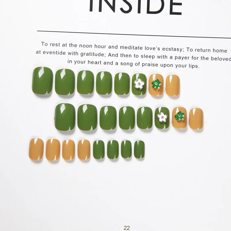 Летние модные зеленые 3D цветы авокадо изогнутые накладные ногти из акрила для