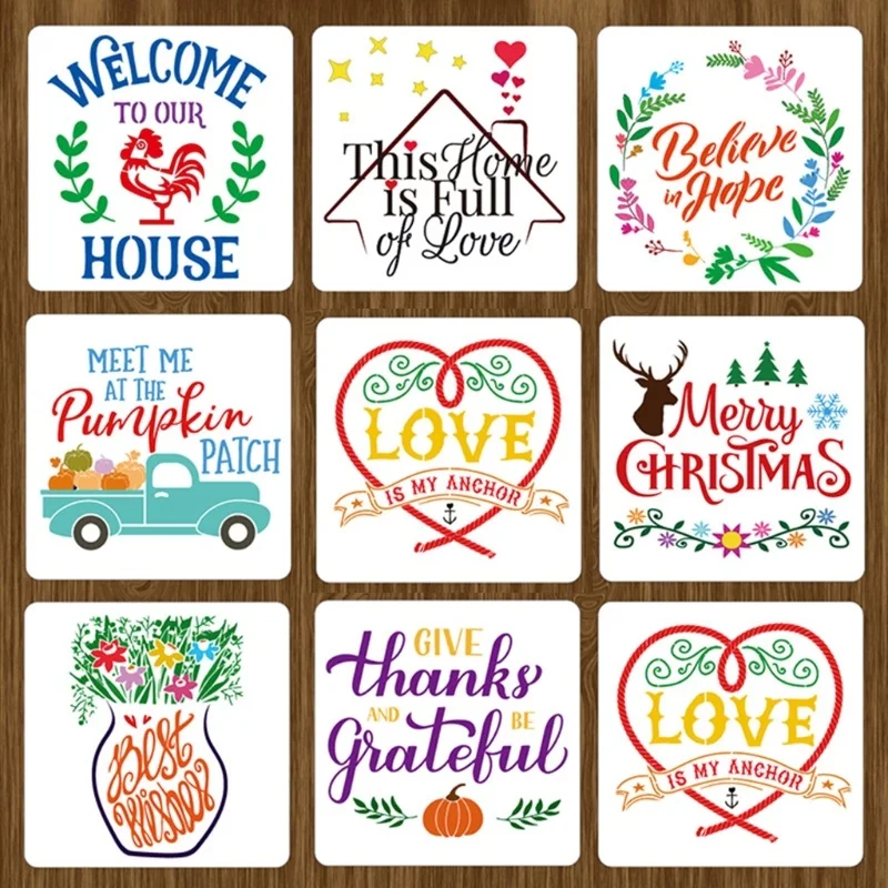 

9pcs/set DIY Thanks Christmas Drawing Stencil Templates Embossing Paper Card Painting Scrapbooking Stamp Album