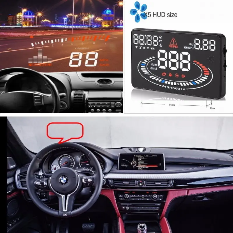 Автомобильный HUD Дисплей для BMW X1/X3/X5 2009 2019 Авто OBD Refkecting экран лобового стекла