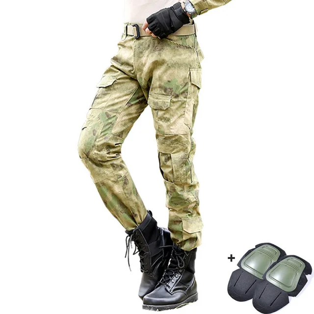 With knee pads Военные тактические брюки мужские камуфляжные Панталоны лягушка брюки карго наколенники рабочие брюки армейские охотники спецназ боевые брюки - Цвет: With knee pads