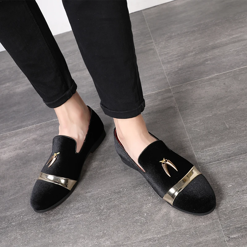 fashion party and wedding handmade men loafers velvet shoes Leaves gold buckle dress shoe men's flats ST384 | Обувь