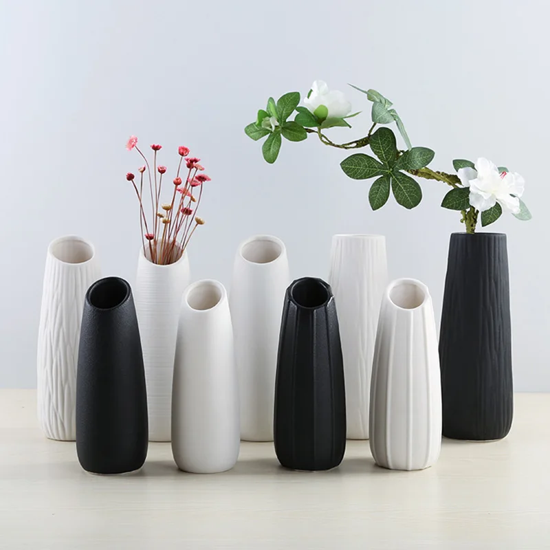 

Vases Of Nordic Minimalist Simple White/black Pottery Pan European Style Vase Decoration For Home Fashion Craft Vase Present