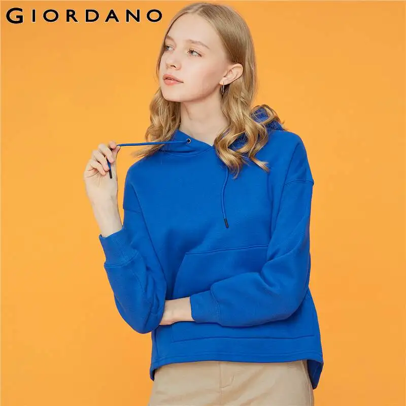 Giordano Для женщин пальто с капюшоном и длинным рукавом с флисовой подкладкой; толстовка с капюшоном с завязки на одежде Mujer Kanga карманом Теплые Топы 05329782