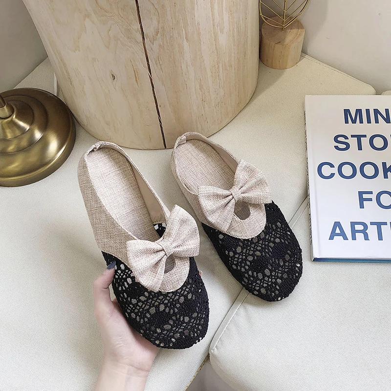 

New Fashion Casual Shoes Flats Female Slip on Shallow Hollow Breathable Bow Knot Women Shoes Woman Loafers Shoes Plus Size Flats