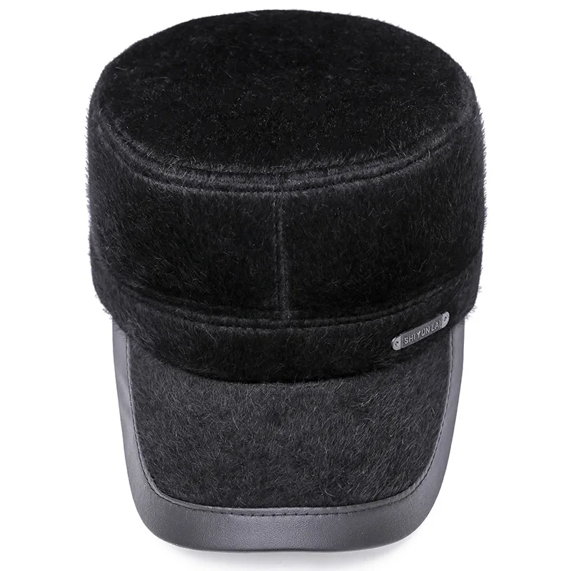 Winter hat men's middle-aged and elderly flat top outdoor Faux Fur thick warm ear protection cap | Аксессуары для одежды