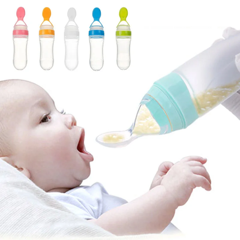 

90ML Safe Feeding Bottle Silicone Squeeze Feeding Spoon Milk Bottle Training Feeder Food Supplement Newborn Baby Toddler