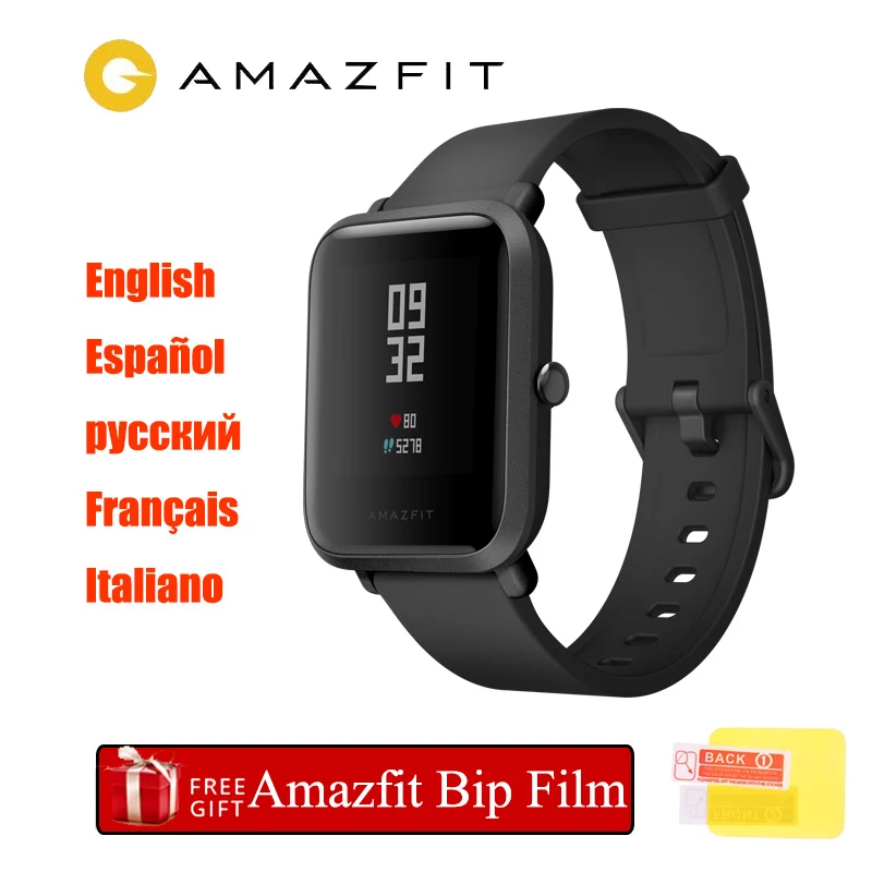 Международная версия Amazfit Bip Смарт часы Huami gps Smartwatch Android iOS 45 дней батарея IP68 - Цвет: Black
