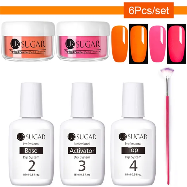 Ur Sugar 6 шт. неоновый флуоресцентный набор пудры для ногтей 3 в 1 акриловая пудра для вырезания пигментной пыли украшение для дизайна ногтей - Цвет: 6Pcs set 4